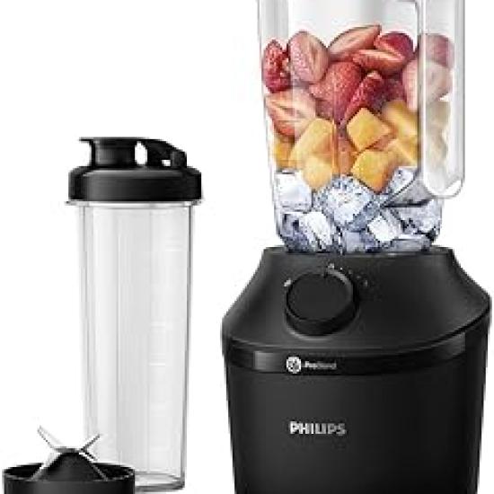 Philips Blender, 450 Watt, Problend-technologie, 1,9 l kunststof tank, met drinkfles, zwart