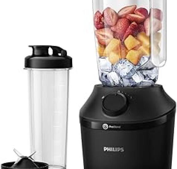 Philips Blender, 450 Watt, Problend-technologie, 1,9 l kunststof tank, met drinkfles, zwart